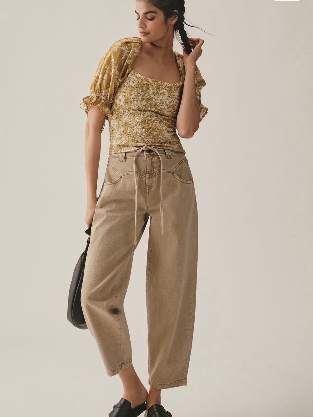 Anthropologie Mustard Floral Smocked Puff Sleeve Top - Picture 12 of 12
